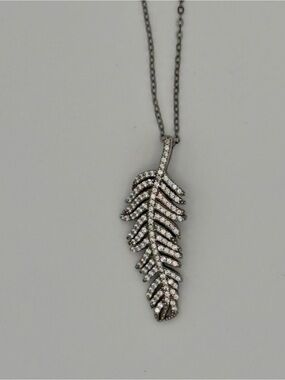 Crystal Feather Pendant Necklace - Silver Tone